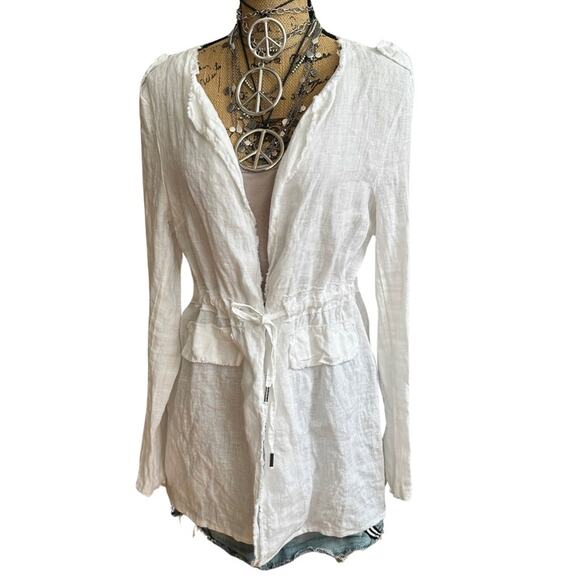 BACI - ITALIAN ORGANIC LINEN women's white jacket cardigan size MEDIUM